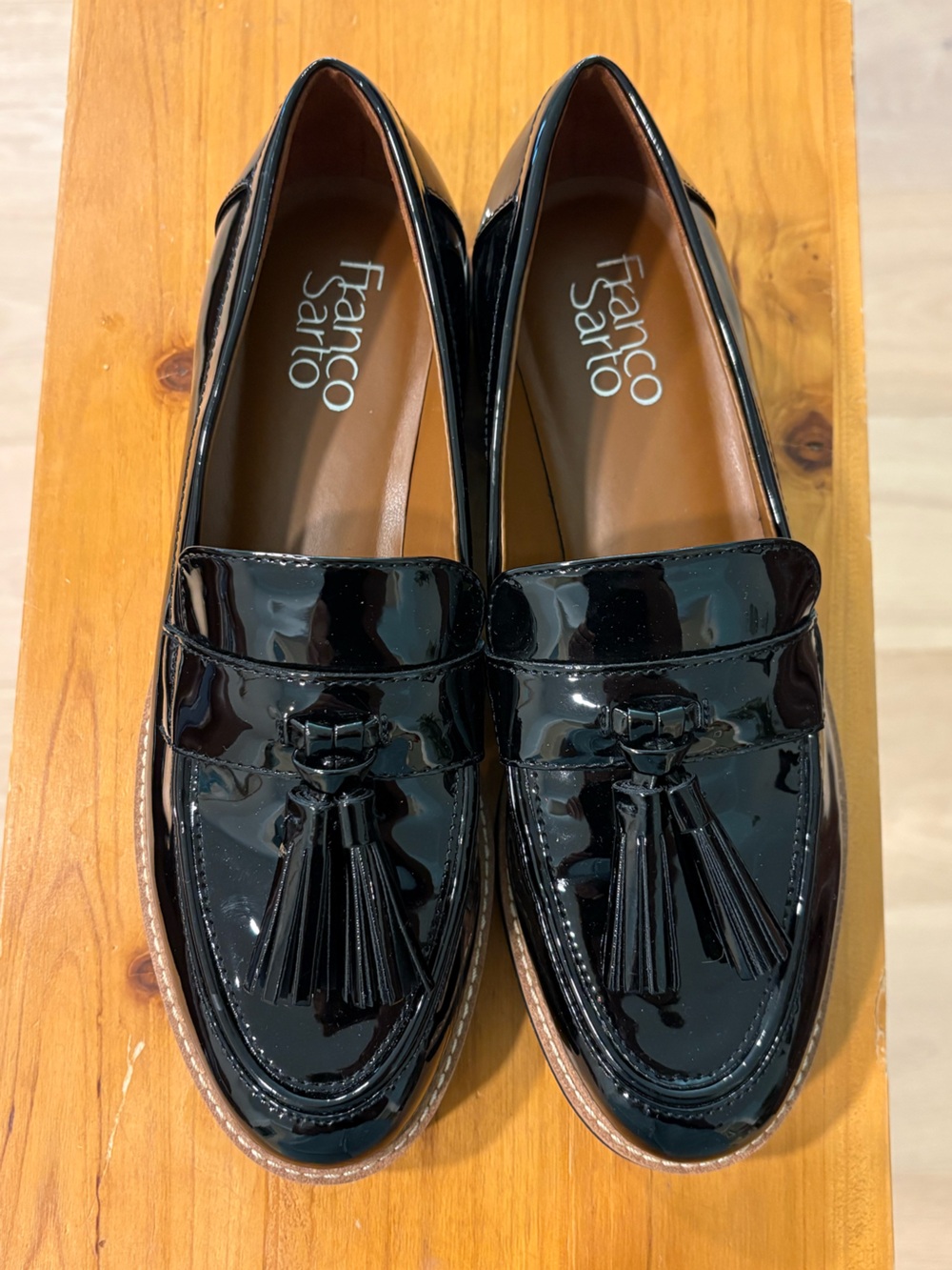 Franco Sarto Black Patent Tassel Slip-On Loafers